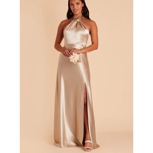 NWT Birdy Grey Monica Bridesmaid Dress Satin Neutral Champagne Size Large